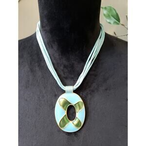 Women's Statement Pendant Necklace Green Blue Enamel Multi Cord Lobster Clasp